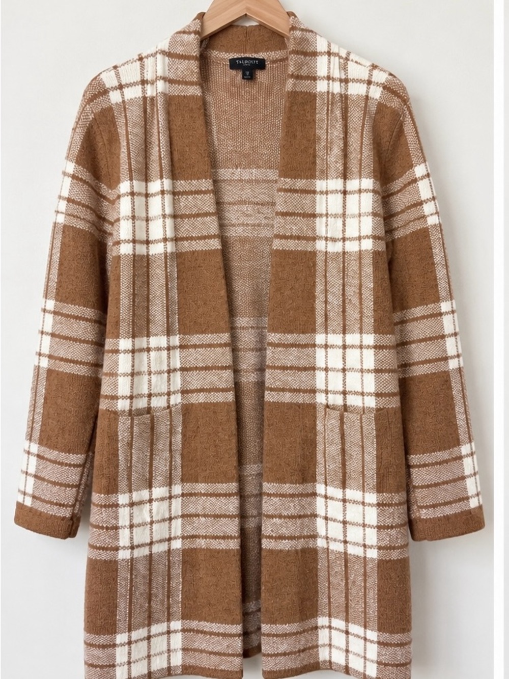 Talbots Camel & White Plaid Open-Front Cardigan sz XLP